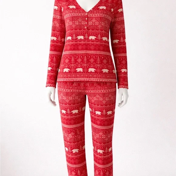 Disney Red Fair Isle Bear Pajama Set - Picture 4 of 14